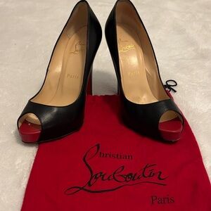 Christian Louboutin Red Peep Toe Heels with Red Soles